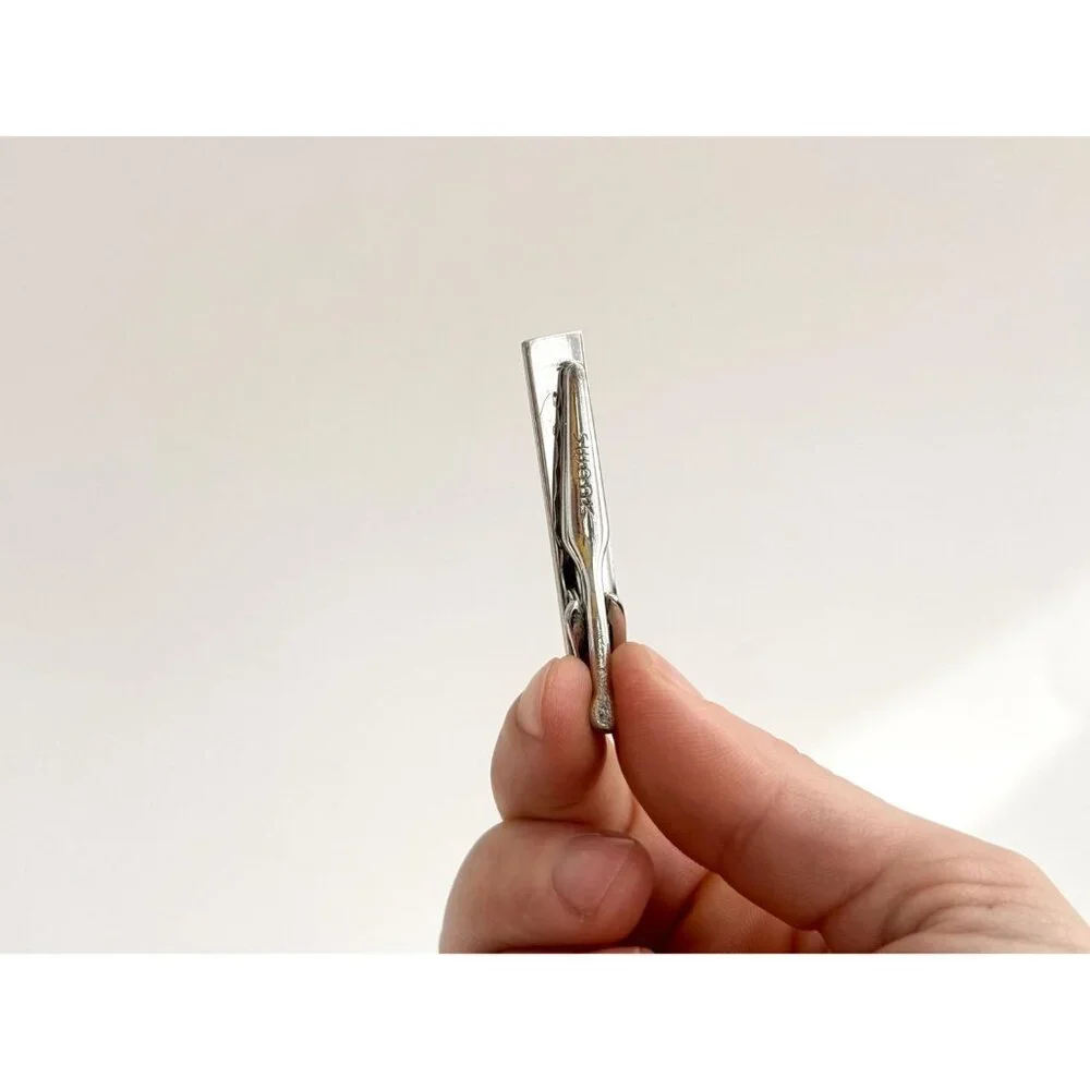 Minimalist 80's Style X Carved Silver Toned Vintage Men's Tie Bar | Tie Clip